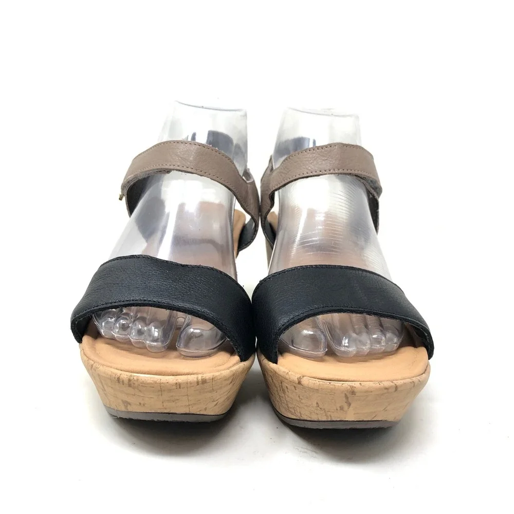 Naot‎ Womens 39 Wedge Sandals Black Taupe Leather Cork Platform Heel US Size 8